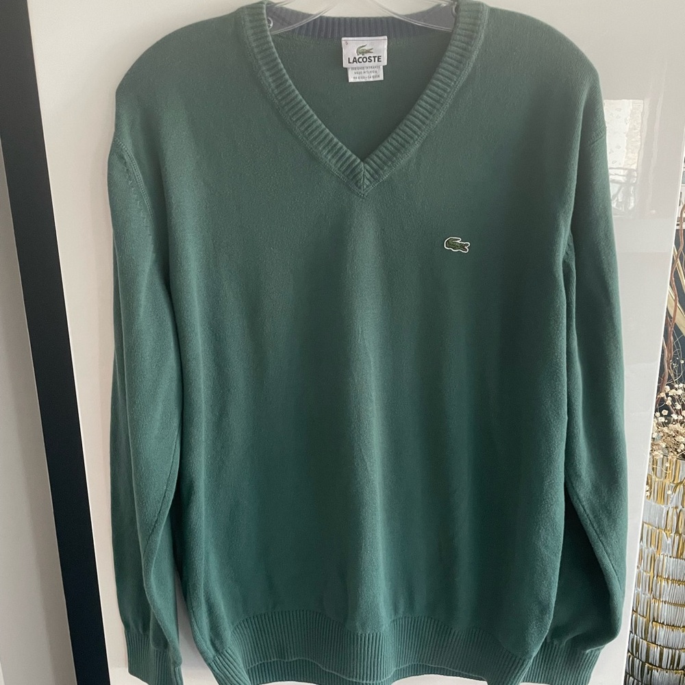 Lacoste Men's Forest Green V-Neck Sweater Size 5 (Large)